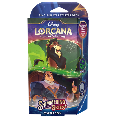 Baraja de inicio Shimmering Skies de Disney Lorcana: esmeralda y acero