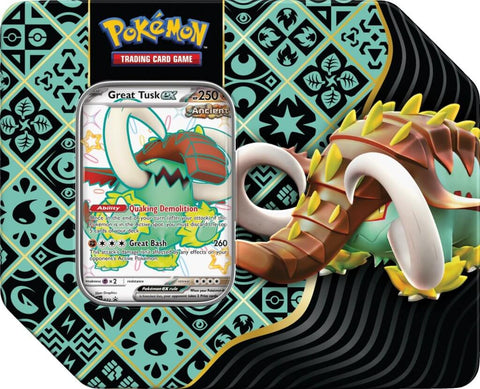 Pokémon TCG Scarlet & Violet Paldean Fates Tin-Great Tusk eX (fecha de lanzamiento: 16 de febrero de 2024)
