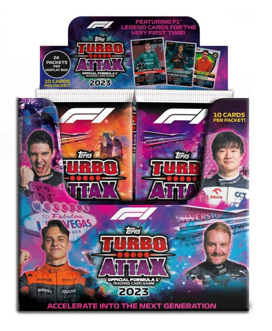 Caja de sobres de cartas coleccionables de Fórmula 1 Turbo Attax de Topps 2023