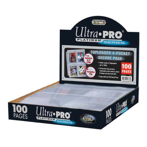 Páginas Platinum seguras de 4 bolsillos ULTRA PRO para cargadores superiores (100 unidades)