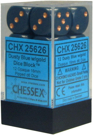 CHX 25626 D6 Dice Opaque 16mm Dusty Blue/Copper (12 Dice in Display)
