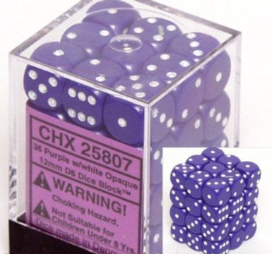 CHX 25807 Opaque 12mm d6 Purple/white Dice