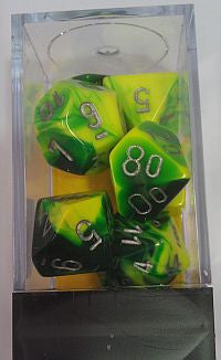 CHX 26454 Gemini Green Yellow with Silver Polyhedral 7-Die Set