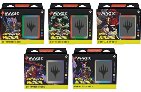 Juego de 5 mazos de comandante de March of the Machine de MTG (fecha de lanzamiento: 21 de abril de 2023)