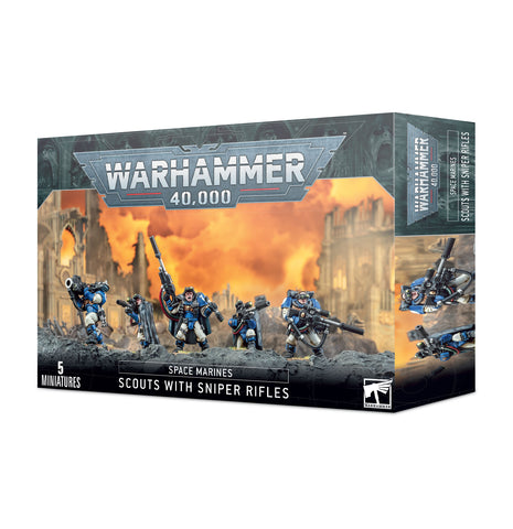 Exploradores de los Marines Espaciales de Warhammer 40K con rifles de francotirador