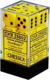 CHX 25602 D6 Dice Opaque 16mm Yellow/Black (12 Dice in Display)