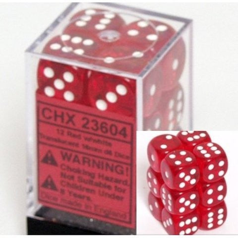 CHX 23604 Translucent 16mm d6 Red/white Block (12 ) Dice