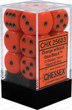 CHX 25603 D6 Dice Opaque 16mm Orange/Black (12 Dice in Display)