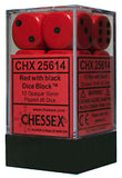 CHX 25614 D6 Dice Opaque 16mm Red/Black (12 Dice in Display)