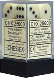 CHX 25600 D6 Dice Opaque 16mm Ivory/Black (12 Dice in Display)